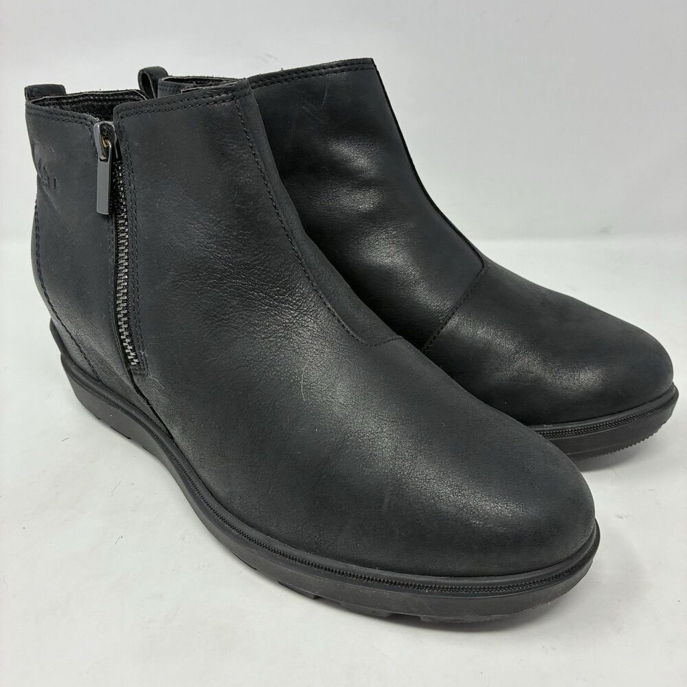 Sorel Evie II Chelsea Boots Women’s 10.5 Black Leather Hidden Wedge Waterproof
